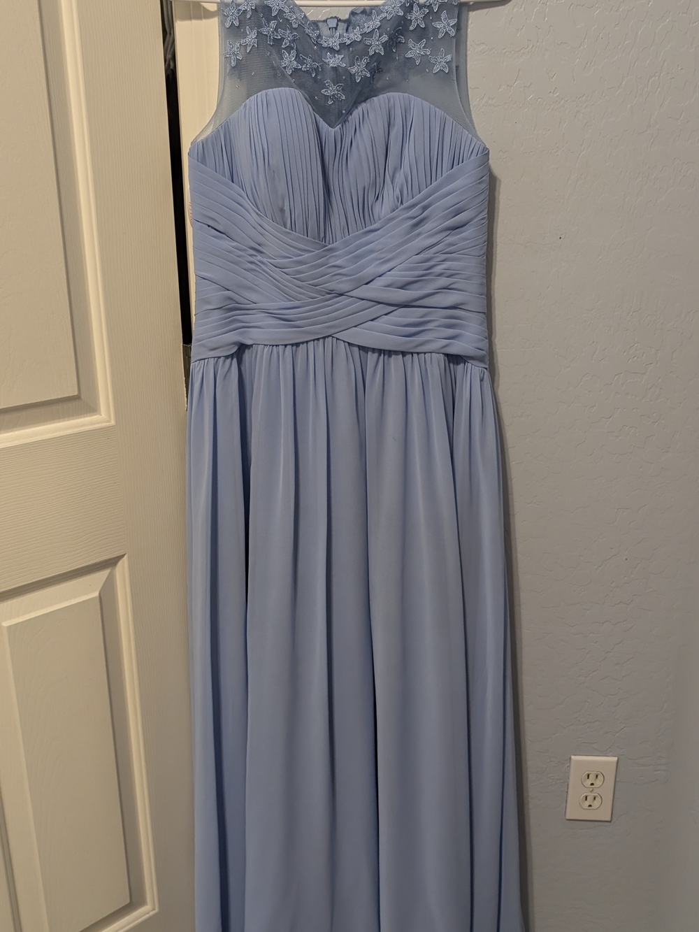 JJs House Light Blue Maxi Chiffon Dress with Lace Yoke